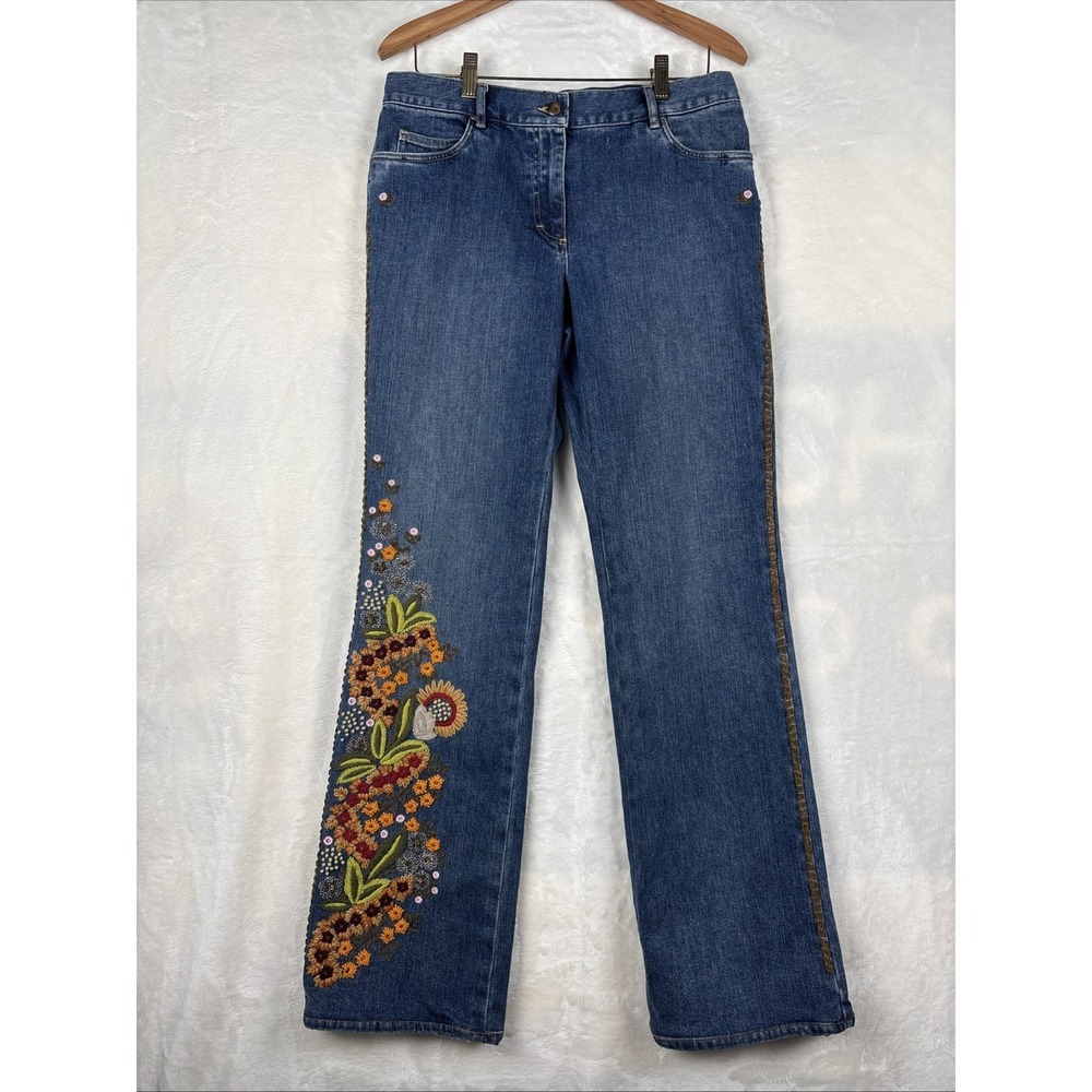 VTG Per Se Women 10 Floral Embroidered Beaded Jeans Bootcut Artsy Hobo‎ Festival